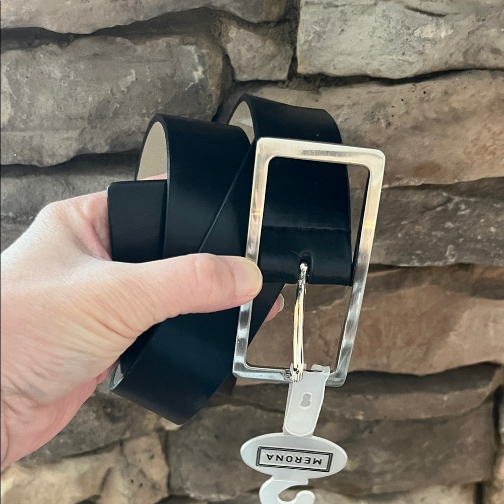 Black Belt with Rectangular Silver Buckle